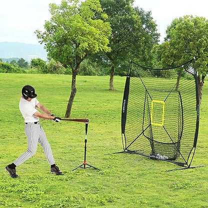 Storgem Baseball and Softball Practice Net 7×7ft Portable Hitting Pitching Batting Training Net Baseball Backstop Net with Batting Tee and Strike Zone and Bow Frame - color: Black Pro