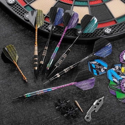 CyeeLife Darts Plastic Tip, Professional Soft Tip Darts Set for Electronic Dartboard 12pcs with 50 Extra Tips 12 Shafts 24 Flights 2 Flight Protctors 20 Rubber O Rings Shaft Lock System and Dart Tool