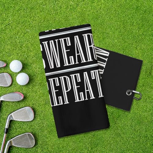 Swing Swear Repeat Funny Golf Towel, Microfiber Black Golf Towel with Clip, Perfect Retirement Birthday Gifts for Men Women Golfers Grandpa Dad Wife Mom Husband, Golfer Accessories Gifts, 16x24 Inch - color: Swing Swear Repeat Black Golf