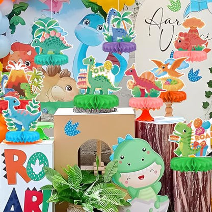 Dinosaur Birthday Party Supplies Kit - Dinosaur Themed Table Decorations with Honeycomb Centerpiece for Splendid Dinosaur Birthday Party Decorations - style: Dinosaur