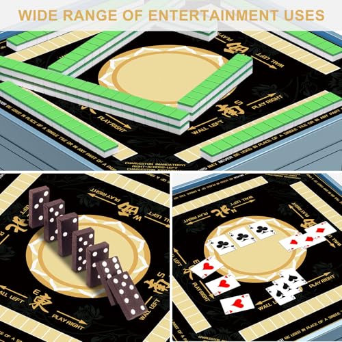 LZSIG Black Chinoiserie Mahjong Mat for Table with Rules, 33×33 Inches | Anti-Slip, Waterproof, Noise-Reducing Table Cover for American Mahjong, Poker, Board Games , Dominoes, and Card Games - color: Black
