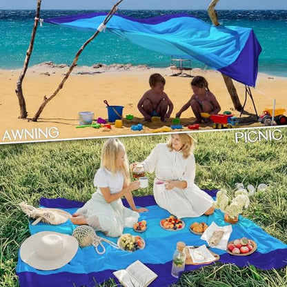 BYDOLL Beach Blanket Waterproof Sandproof Large Sand Free,78''X81''/10'X9' Oversized Sandless Lightweight Blanket Picnic Mat for Beach Travel Camping Hiking with Stakes - color: Blue5, size: 10'X9'