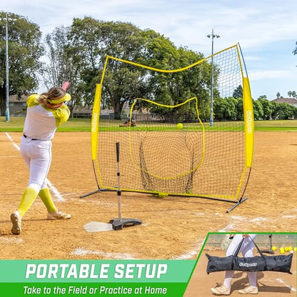 GoSports 7 x 7 ft Baseball & Softball Nets - Available in Team Colors - Batting & Pitching Net with Strike Zone - color: Yellow