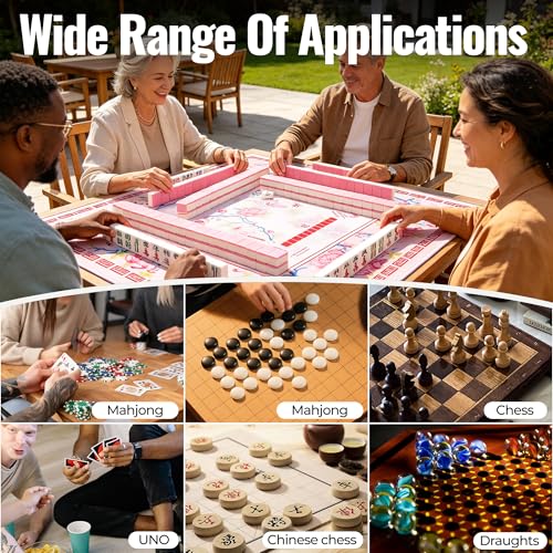 31.5 Inch Mahjong Mat for Table with Dice,2026 Mah jongg Card & Bag,Pink | Non Slip Noise Reduction Waterproof Travel Mahjong Mat for Poker Dominoes Game Night Gift for Women Mom Christma Mother’s Day - color: Pink