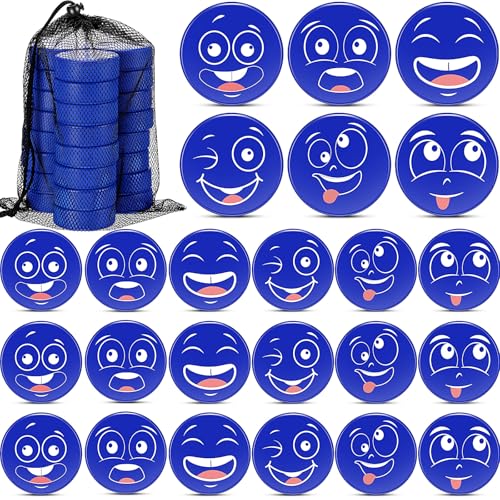 Wettarn Foam Ice Hockey Pucks 3" Mini Knee Indoor Emotions Faces Hockey Pucks with Mesh Bag for Practicing and Training Party Favors Birthday Fun Gift Decoration - color: Blue, size: Emotion