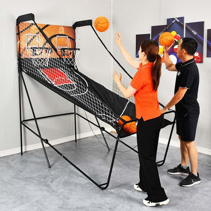 Dual Electronic Basketball Arcade Game, Foldable Indoor Basketball Hoop with Scoring System and 5 Balls