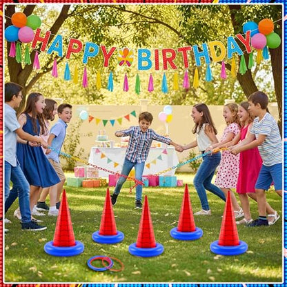 Thenshop 16 Pcs Spider Theme Inflatable Ring Toss Game Set Includes 5 Inflatable Cones 10 Plastic Rings and 1 Pump Spider Birthday Party Toss Game for Indoor Outdoor Lawn Yard Garden Party Supplies