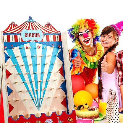 Fulmoon Disk Drop Game with 8 Disks Halloween Carnival Circus Theme Christmas Party Fun Wood Family Board Game for Birthday Party Decorations Supplies Activities(30 x 17.7 Inch) - size: 30 x 17.7 Inch