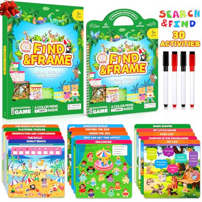 Search and Find Activity Books for Kids Ages 3-5, Toddler Toys Travel Games, Kids Busy Book for Car Airplane Road Trip Essentials, Perfect Easter Christmas Birthday Gift, Preschool Learning Activities - color: Green