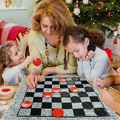 Win SPORTS 3 in 1 Giant Checkers,Mega Tic Tac Toe,Indoor Outdoor Jumbo Classic Board Games,30”Reversible Rug with 24 Checkers Pieces,Checkers Cloth Mat Game for Travel,Family Party,BBQ - style: Winter