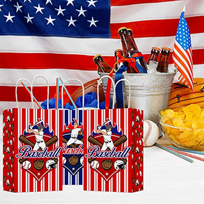 chiazllta 12 Pcs Baseball Party Treat Bag Kids Boys Girls Baseball Gift Candy Goodie Snack Favor Bags with Handle for Sports Game Themed Birthday Party Baby Shower Team Celebration Decoration Supplies - style: Baseball