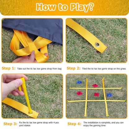 Tic Tac Toe Game - 4 Ft x 4 Ft Giant Bean Bag Toss Tic Tac Toe Outdoor Game for Backyard, Camping, Lawn, Fun Outdoor Games for The Family and Kids - Portable Yard Game Requires No Assembly