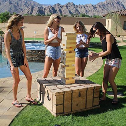 GoSports Giant Wooden Stacking Game - Stacks Up to 5 ft - Choose Brown Wood Stain, Gray, Natural, Stars & Stripes, or Tropical Hardwood - Toppling Tower - color: Natural