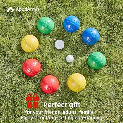 ApudArmis 90mm Bocce Balls Set, Lighter Outdoor Bocce Game for Backyard/Lawn/Beach - Set of 8 Soft PE Balls & 1 Pallino & Nylon Carrying Case & Measuring Tape for Teens Beginners - size: 90mm Universal Size
