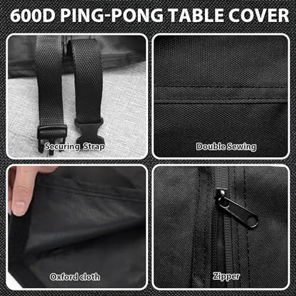 Ping Pong Table Cover Heavy Duty 600D Oxford Waterproof Outdoor Table Tennis Cover Universal for 9x5 FT Foldable Tables, Windproof Buckles, Side Zip Opening, All Weather Protection - size: Folded & Flat