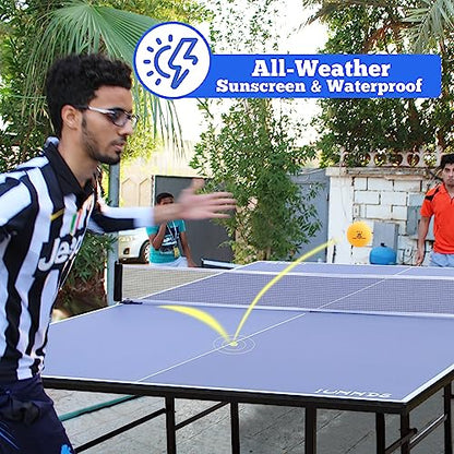Table Tennis Table Mid-Size, Foldable Ping Pong Table Top Full Size with 2 Paddles, 2 Balls, 1 Net & 4 Wheels, Folding Table Tennis for Indoor & Outdoor, Quick Assembly to Support Multiplayer - size: 9ft