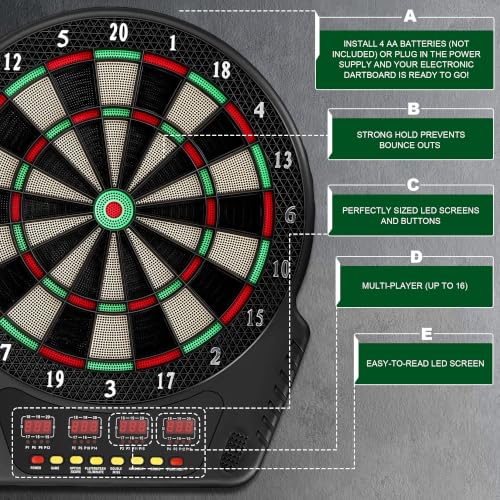 Dart Board 6 Darts Voice Scoring Wall Mount Home/Bar | Play at home, bar, or game room. Voice prompts guide turns and announce scores. No manual scoring needed