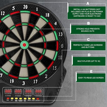 Dart Board 6 Darts Voice Scoring Wall Mount Home/Bar | Play at home, bar, or game room. Voice prompts guide turns and announce scores. No manual scoring needed