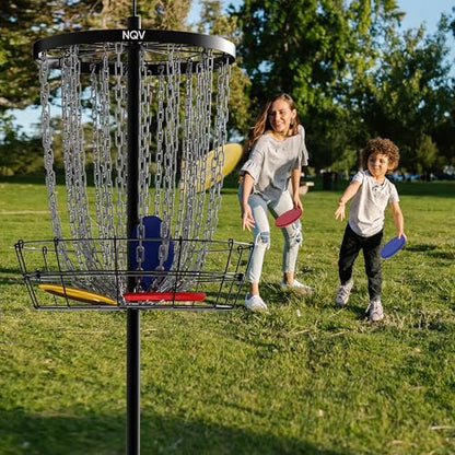 NQV PRO Disc Golf Basket,Portable Disc Golf Target with Heavy Duty 24 Chains, Suitable for Players of All Levels,Black