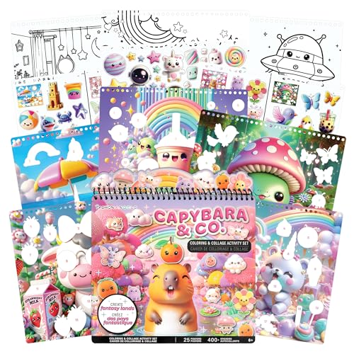 Fashion Angels Capybara & Co. Collage Activity Set, Includes 8 Sticker Sheets, 10 Sticker-by-Number Posters & 15 Drawing Pages, for Ages 6+ - style: Capybara & Co