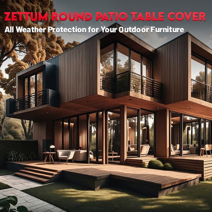 Zettum Round Patio Table Cover 58 Inch - 600D Outdoor Furniture Cover Round Waterproof & Heavy Duty, Lawn Furniture Set Covers for Outside Dining Table and Chairs Seating Combo - 58 x 58 x 28 Inch - size: 1) Round - 58"D x 28"H