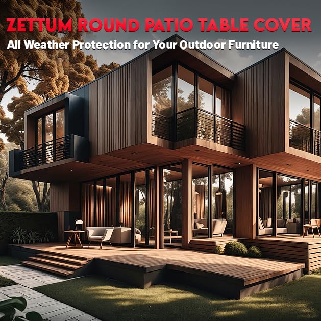 Zettum Round Patio Table Cover 96 Inch - 600D Outdoor Furniture Cover Round Waterproof & Heavy Duty, Lawn Furniture Set Covers Large for Outside Dining Table and Chairs Seating - 96 x 96 x 28 Inch - size: 1) Round - 96"D x 28"H