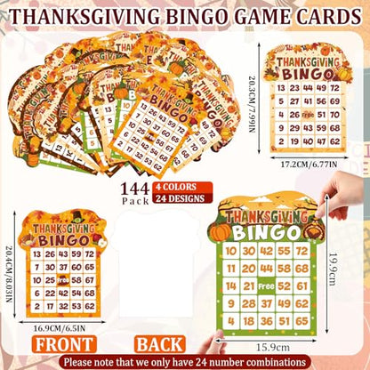 Eersida 192 Pack Bingo Game Cards and 0.4 oz Dot Daubers Set Includes 144 Bingo Cards and 48 Dot Markers Game Supplies Set for Gifts Party Favor Supplies Family Casino Play Night(Thanksgiving) - style: Thanksgiving