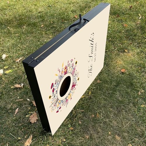 Custom Wedding Cornhole Set Flower Ring with Personalized Name and Wedding Date - Wedding Reception Games