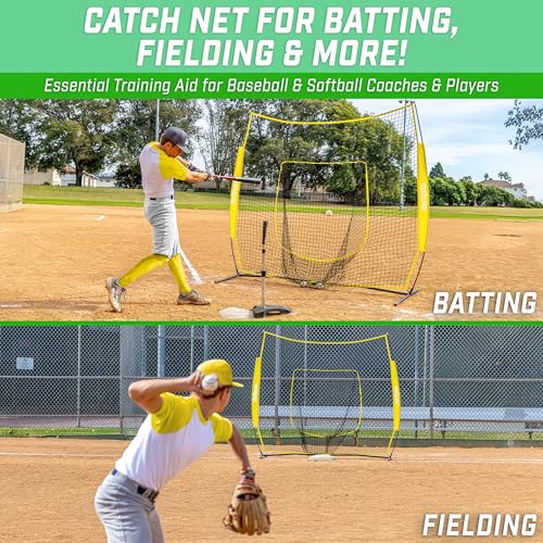 GoSports 7 x 7 ft Baseball & Softball Nets - Available in Team Colors - Batting & Pitching Net with Strike Zone - color: Yellow