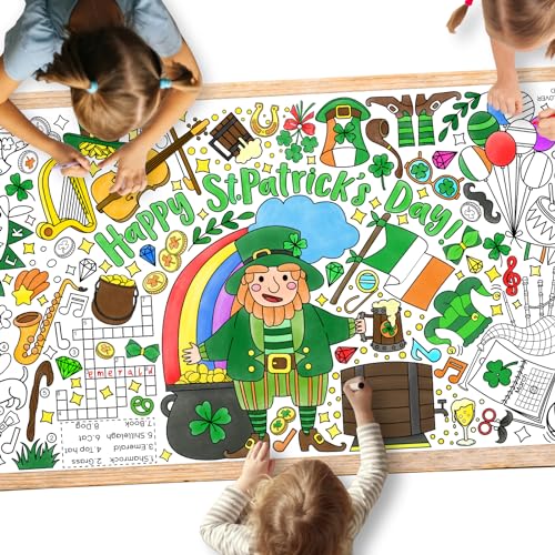 Gatherfun St. Patrick's Day Coloring Poster for Classroom Wall - Versatile 31.5 x 72 Inches irish themed Activity Poster/Table Cover, School Parties, St. Patrick's Day Party Decoration - style: St. Patrick's