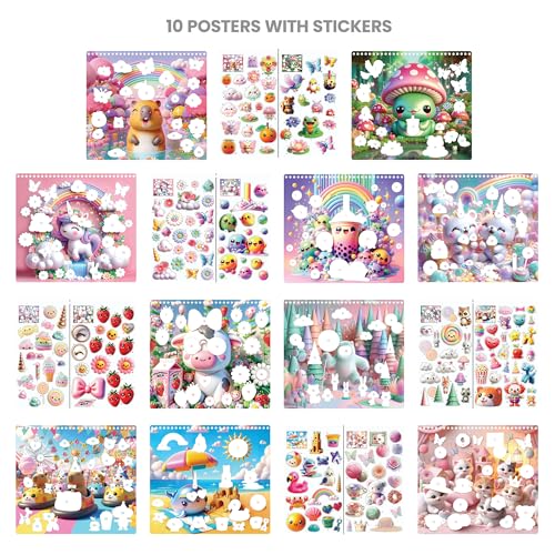 Fashion Angels Capybara & Co. Collage Activity Set, Includes 8 Sticker Sheets, 10 Sticker-by-Number Posters & 15 Drawing Pages, for Ages 6+ - style: Capybara & Co