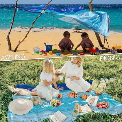 BYDOLL Beach Blanket Waterproof Sandproof Large Sand Free,78''X81''/10'X9' Oversized Sandless Lightweight Blanket Picnic Mat for Beach Travel Camping Hiking with Stakes - color: Sea, size: 78"X81"