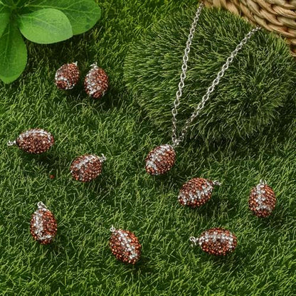 Stiesy Handmade Polymer Clay Rhinestone Rugby Charms 10Pcs, Sport Ball Charms Football Pendants for Jewelry Making, Unique Craft Supplies - color: Rugby-10pcs