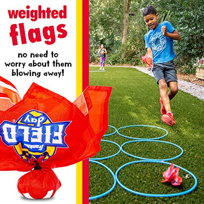 Franklin Field Day Deluxe Tic Tac Toe Racing for Kids and Adults - Perfect for Backyard Play - Includes 9 Play Space Hoops, 6 Tic Tac Toe Weighted Flags and 1 Starting Line