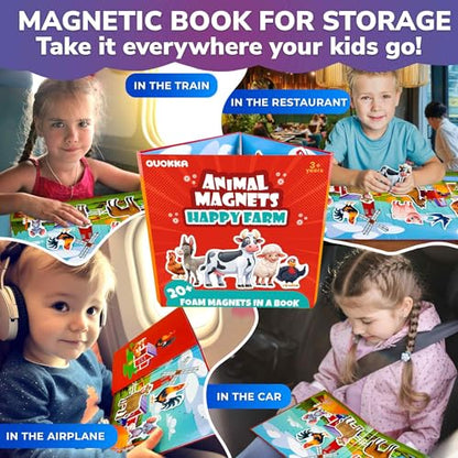 QUOKKA Travel Magnetic Puzzles for Toddlers 1-3 – 20+Pcs Happy Farm Toy Game with Extra-Long Play Book for Kids Ages 3-5 – Fun Travel Game Ages 2-4 – Strong Magnets for Car Activities – Version II - style: 12. HAPPY FARM 20+ PCS