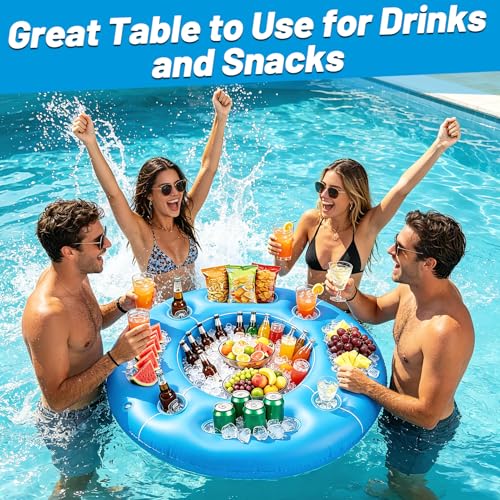 Biggun Floating Pool Game Table - Spacious Inflatable Board Games Table with Waterproof Playing Cards, Fun to Use Food Drink Bar for Summer Pool Accessories
