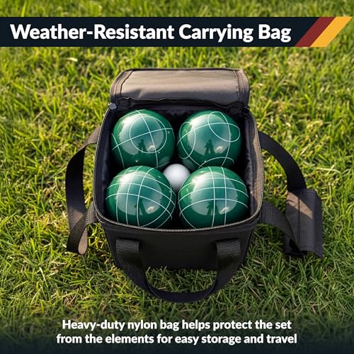 Hathaway Bocce Ball Set - Includes 8 3.5" Resin Bocce Balls, a 1.5" Pallino Ball, Official Rule Book, & Nylon Carrying Bag - Basic Bocce Ball Game Set for Beach Outings, Backyards, & More