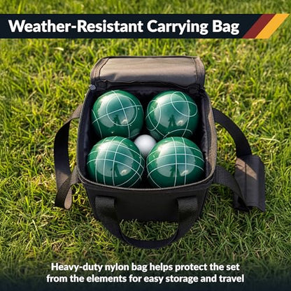 Hathaway Bocce Ball Set - Includes 8 3.5" Resin Bocce Balls, a 1.5" Pallino Ball, Official Rule Book, & Nylon Carrying Bag - Basic Bocce Ball Game Set for Beach Outings, Backyards, & More
