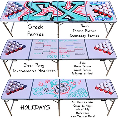 GoPong 8 Foot Portable Beer Pong/Tailgate Tables (Black, Football, American Flag, or Custom Dry Erase) - color: Custom Dry Erase