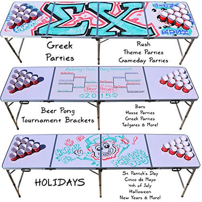 GoPong 8 Foot Portable Beer Pong/Tailgate Tables (Black, Football, American Flag, or Custom Dry Erase) - color: Custom Dry Erase