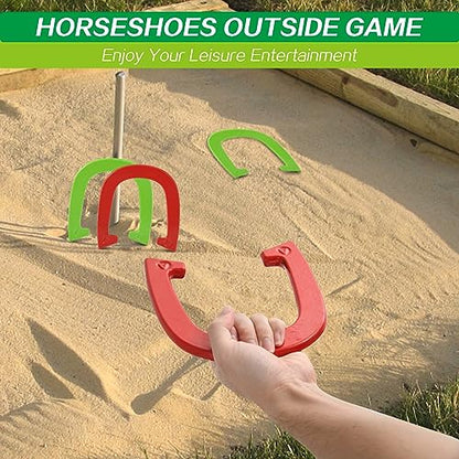 Horseshoes Outside Game - Steel Horseshoe Set - Yard Game Kit with 4 Heavy Duty Horseshoes, 2 Solid 24" Stakes & Carrying Bag - Classic Lawn Games for Adults, Backyard, Camping