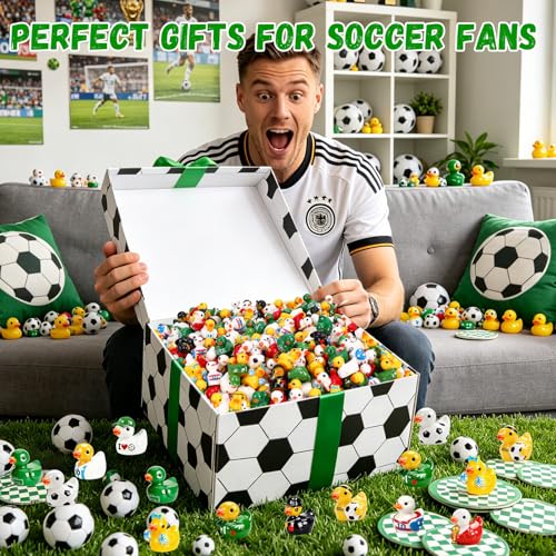 120Pcs World Soccer Cup Mini Resin Ducks 10 Style Sports Theme Miniature Soccer Ducks Bulk Player Referee Goalkeeper Tiny Duck Figures for Soccer Party Favors Desk Shelf Decor Sports Fans Gifts - style: 120Pcs-10 Style Soccer Duck