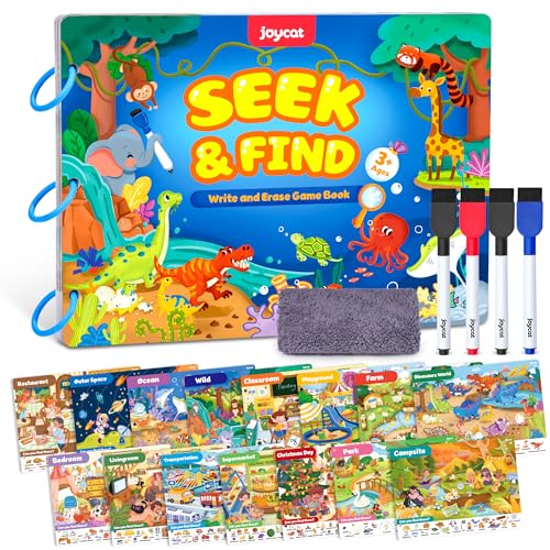 JoyCat Seek & Find Game Books - Preschool Learning Activity for Toddlers & Kids Ages 3-5, Travel Activities Toys for Road Trip Car Airplane, Busy Book, Birthday Gifts for Girls and Boys Ages 4-8 - style: 2. Seek & Find