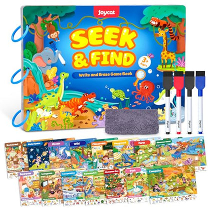 JoyCat Seek & Find Game Books - Preschool Learning Activity for Toddlers & Kids Ages 3-5, Travel Activities Toys for Road Trip Car Airplane, Busy Book, Birthday Gifts for Girls and Boys Ages 4-8 - style: 2. Seek & Find
