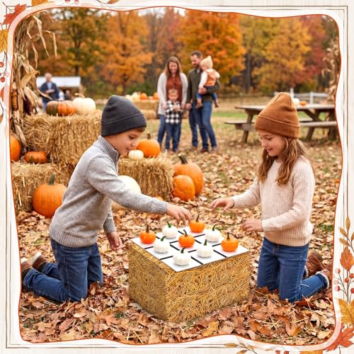 Blueweenly Halloween Tic Tac Toe Game Set with Cute 3D Pumpkin & Straw Box & Chess Board, Fall Decor Fun Coffee Table Decoration, Indoor Home Decor for Party Gift