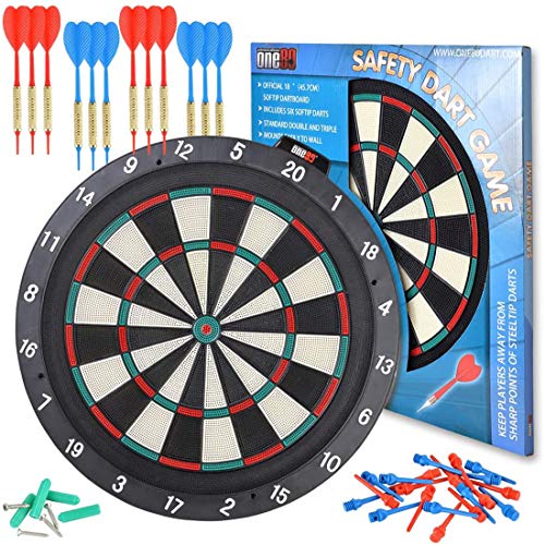 ONE80 Dartboard 18' Plastic Board with 12 Soft Tip Darts, 20 Extra Tips, Mounting Kit - style: S Dartboard I