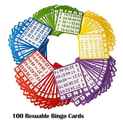 Yuanhe Jumbo Bingo Game Set - 11" Metal Round Cage, 75 Colored Balls, 100 Bingo Cards, 500 Mixed Chips and Master Board for Large Groups, Parties - style: Jumbo Set