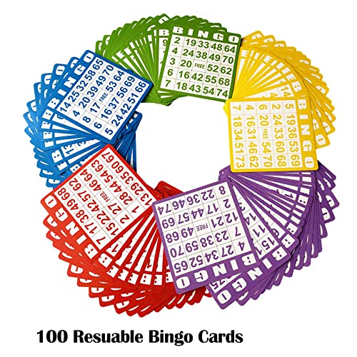 Yuanhe Deluxe Bingo Game Set - Metal Round Cage, 75 Colored Bingo Balls, 100 Bingo Cards, 500 Mixed Chips and Master Board for Large Groups, Parties - style: Deluxe Set