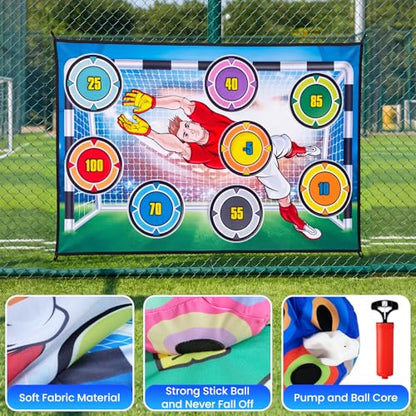 Soccer Training Mat, Soccer Kick Trainer with 2 Soft Soccer Ball Indoor Outdoor Sticky Soccer Ball Game Toss Soccer Target Game Great Gifts for Boys Girls