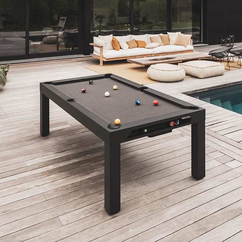 CORNILLEAU Classic Outdoor Billiard Table (Black) - 7ft Convertible Pool Table to Dining Table - Weatherproof & Durable - Includes Accessories - Made in France - style: Wood Decor